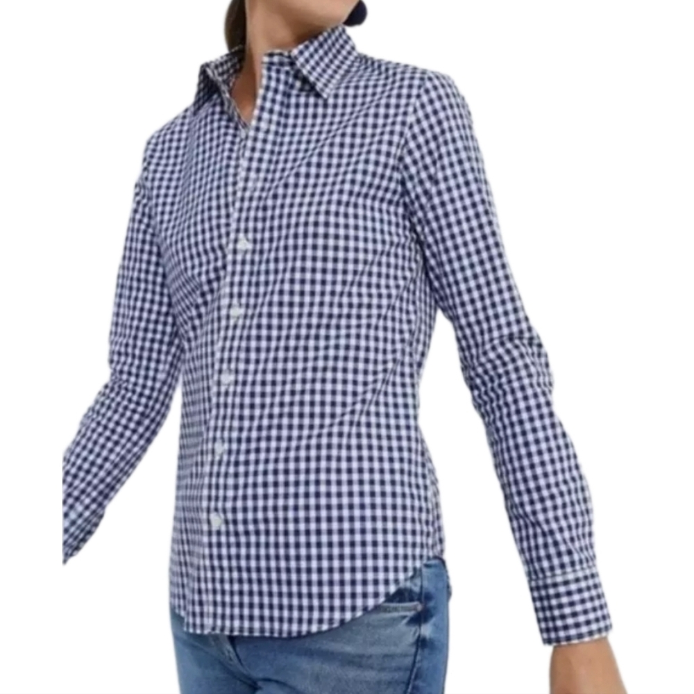 2/$30 UNTUCKit Women's Belleza Classic Blue/White Gigham Print Button Up Shirt - Picture 3 of 9